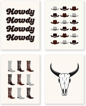 Cowboy Hat Boots Howdy Bull Skull Preppy Retro Wall Art Poster Prints Decor, 8&quot; - £23.70 GBP