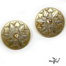 Vintage Clip On 1.75&quot; Button Earrings - Thermoset Intricate Etch Design ... - £17.58 GBP