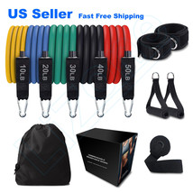 11 Pcs Resistance Band Set Yoga Pilates Abs Exercise Fitness Tube Workout Bands - £36.44 GBP