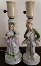 Set of Two (2) Vintage Colonial Lamps Ceramic/Porcelain 9.5&quot; Tall Made in Japan - £46.21 GBP