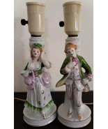 Set of Two (2) Vintage Colonial Lamps Ceramic/Porcelain 9.5&quot; Tall Made i... - $59.84