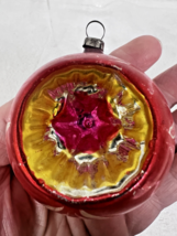 Vintage Pink Yellow Red Double Dent Hand Painted Glass Christmas Ornamen... - $14.36