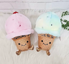 Valentines Day Ice Cream Cone Plush Cherry &amp; Mint 2 Pc Set 2024 RARE SOLD OUT - £25.59 GBP