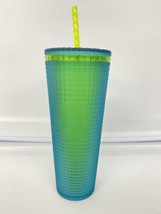 Starbucks Winter 2022 Green Yellow 24oz Grid Cold Cup Tumbler Studded - £36.54 GBP