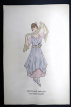 Antique Fashion Design Hand Colored Illustration Art Signed Annie Horton... - €42,79 EUR