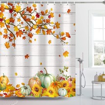 Heopapin Fall Shower Curtain Maple Leaves / Pumpkin Harvest with Hooks - 70 x 70 - £13.12 GBP