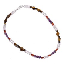 Naturel Tigre Eye Cristal Améthyste Pierre Précieuse Mix Forme Perles Necklace - £8.71 GBP