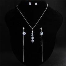 Miallo Newest CZ Women Bridal Jewelry Sets Double Chain Necklace Earrings Cubic  - £10.11 GBP
