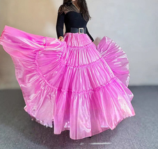 Hot Pink Fluffy Satin Maxi Skirt Women Custom Plus Size Tiered Satin Party Skirt image 2