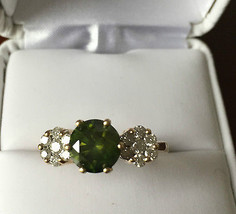 Huge 2.05ct Green Diamond &amp; .5ct white diamond 14k Yellow gold Engagement ring 7 - £6,986.88 GBP