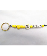 CERAMIC BEADED YELLOW HEART &amp; COW IN THE SUN DISC w COWS TEXT KEY CHAIN ... - £6.26 GBP