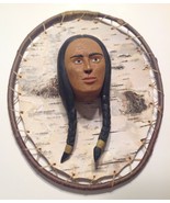 Lance Carlson Wall Plaque American Indian Wood Carved Head On Birch Bark   - £35.41 GBP