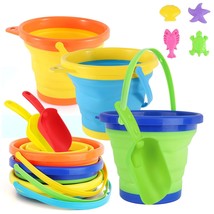 Beach Bucket Sand Toy For Kids, 10 Pack Kids Foldable Sand Bucket, Colla... - £22.69 GBP