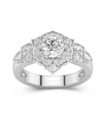 Flower Engagement Ring For Women With Round Stone Nature Style Anniversa... - $194.98 CAD