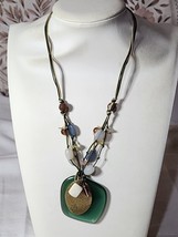 Vintage Avon Layered Beaded Necklace Green Pendant Boho Earth Tones - $16.82