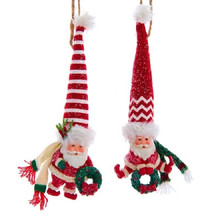 Set/2 6.5&quot; Kurt Adler Red Hat Santa w Wreath Ornament Retro Vntg Christm... - $18.99