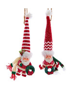 Set/2 6.5&quot; Kurt Adler Red Hat Santa w Wreath Ornament Retro Vntg Christm... - $41.99