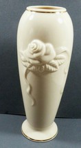 Lenox Collection Rose flower embossed relief Vase Ivory color porcelain 7.5&quot;L - £19.78 GBP