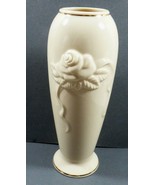 Lenox Collection Rose flower embossed relief Vase Ivory color porcelain 7.5"L - $24.75