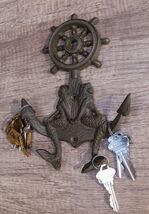 Cast Iron Rustic Nautical Mermaids On Ship Anchor And Helm Double Wall H... - $18.99