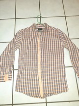 Mine Mens Button Up Shirt Orange Striped Long Sleeves Pocket Classic Fit S - £8.55 GBP