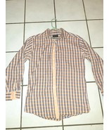 Mine Mens Button Up Shirt Orange Striped Long Sleeves Pocket Classic Fit S - $10.88