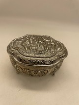 Vintage silver embossed oval trinket box with filigree, Japanese jewelry bo - £38.10 GBP