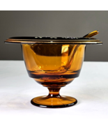Rare Hand Painted Amber Depression Glass Compote Condiment Bowl With Spo... - €42,73 EUR