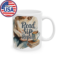 Reading Woman Illustration Mug | Coffee &amp; Books Ceramic Cup | Book Lover... - $14.84+