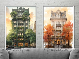 Watercolor New York Landscape Wall Art Printable Graphics. Set of 6 artw... - $7.00
