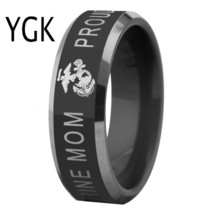 Jewelry Proud MARINE MOM Design Black With Shiny Bevel Tungsten Ring Classic Men - £29.27 GBP