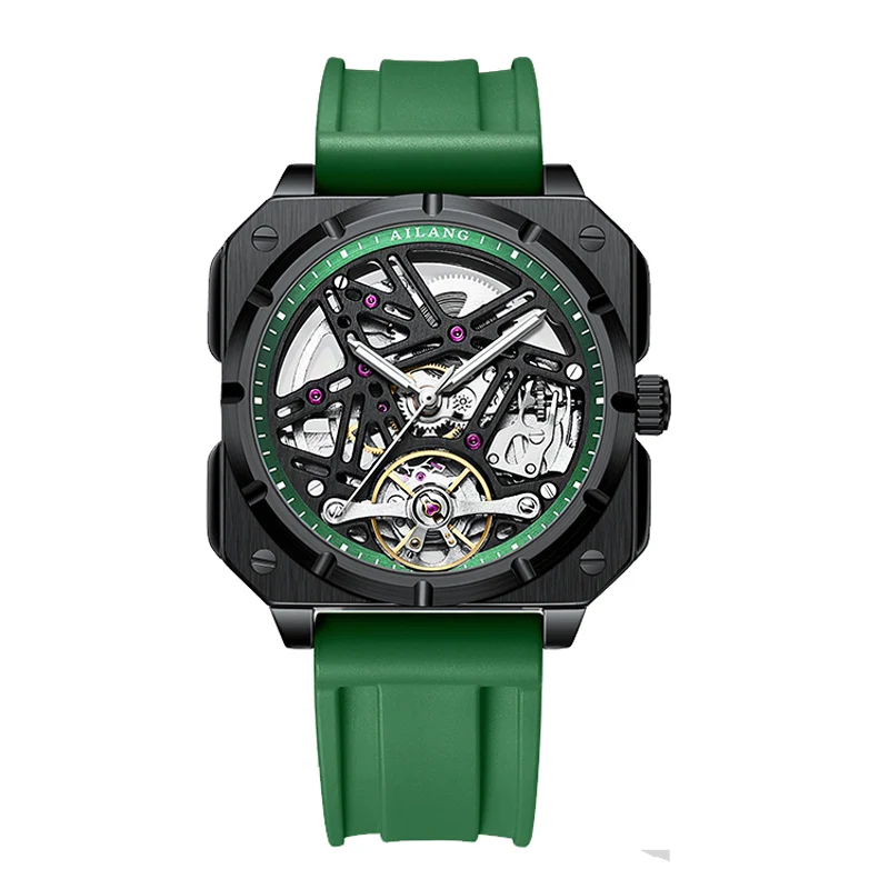 Watch 2024 Square Dial Automatic Tourbillon Watch for Men Mechanical Skeleton To - $117.45