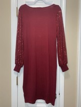 Nina Leonard Sweater Dress Red Size Large Sparkle Sleeves Long Sleeves NWT - £14.74 GBP