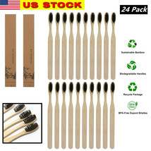 24 Pack Charcoal Bamboo Toothbrush Adult Organic Wooden Natural Eco Vegan - £18.48 GBP