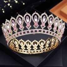 Pink Gold round Crystal crown | Bride Wedding Hair Crown | Silver Blue C... - £62.19 GBP