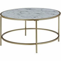 Convenience Concepts Gold Coast 33" Round Faux Marble Coffee Table in Gold Metal - $272.99
