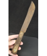 LARGE Butcher Knife 12" vintage COPPER PINS Carbon Steel PRIMITIVE wood - $48.99