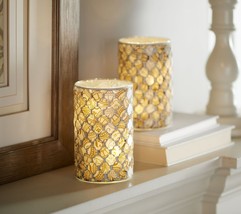 Set of 2 Illuminated 6" Toile Mosaic Pillars by Valerie in Brown - $42.67