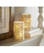 Set of 2 Illuminated 6&quot; Toile Mosaic Pillars by Valerie in Brown - £31.89 GBP