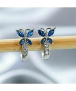2Ct Marquise Cut Blue Sapphire Butterfly Huggie Earrings 925 Sterling Si... - £93.10 GBP