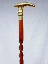 Antique Brass Designer Knob Head Handle Antique Style Walking Cane Woode... - $39.27