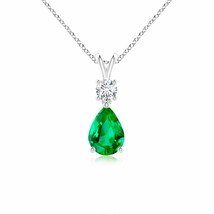 ANGARA Pear-Shaped Emerald V-Bale Pendant Necklace in 14K Gold (AAA, Size-7x5) - £1,198.11 GBP