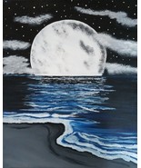 B &amp; W Moon Rising Painting - £58.77 GBP
