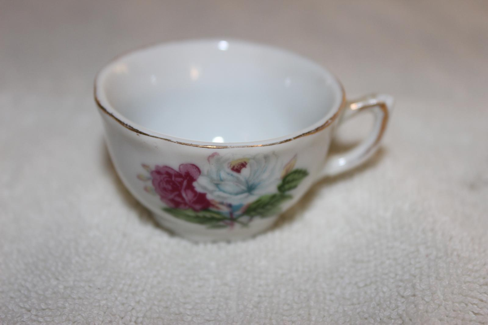 Primary image for VINTAGE MINIATURE TEACUP WHITE & FLORAL GOLD TRIM SCALLOPED 2" DIAMETER