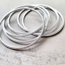 Silver Glitter Thin Metal Bangles Metallics Stack of 6 - $258.82 MXN