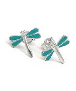 Sterling Silver Enamel Dragonfly Stud Post Earrings, Sky Blue - $13.56 CAD