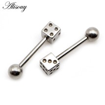 Alisouy 2pcs Punk Unisex Ball Dice Stainless Steel Tongue Rings Bars Girls 14G I - £10.36 GBP