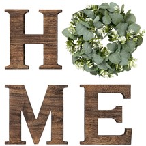 Farmhouse Wall Home Sign With Artificial Eucalyptus For O Rustic Wooden Hanging  - £38.36 GBP