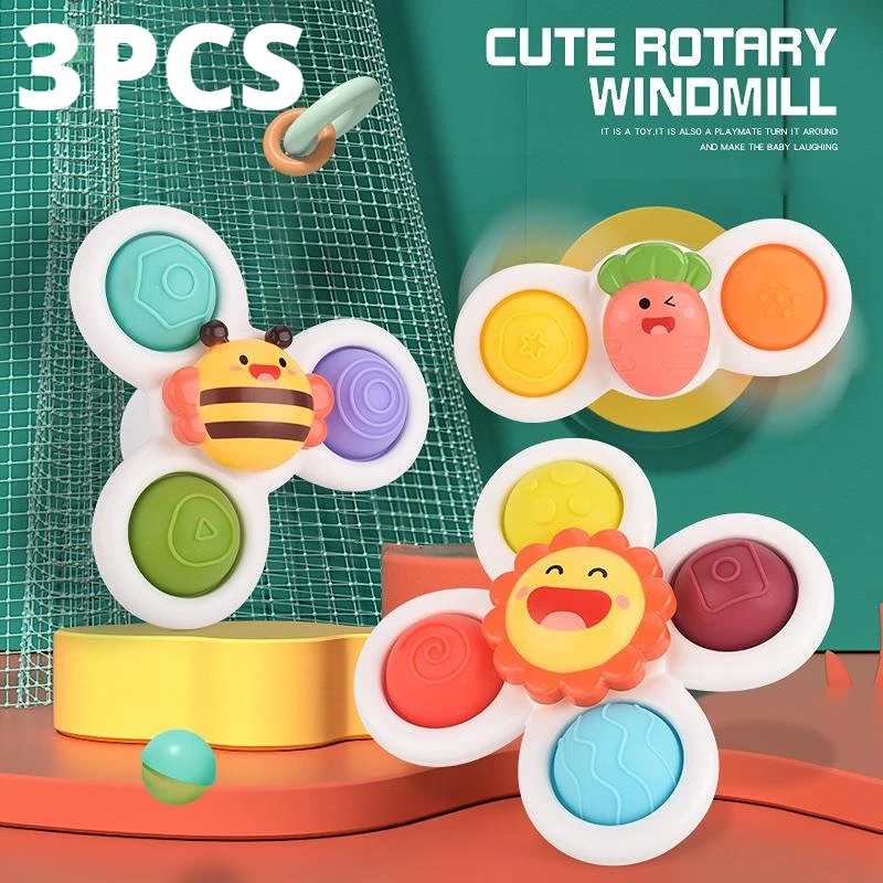 3Pcs Suction Cups Spinning Top Toy For Baby Game Infant Teether Relief Stress - £10.10 GBP