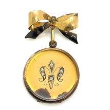 Antique 12k Gold Filled Carl Art Bow Dangle Fleur de Lis Photo Locket Brooch Pin - £75.17 GBP
